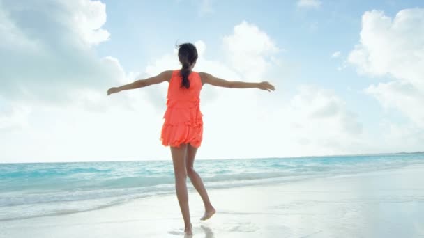 African American girl enjoying vacation on beach — Stock Video