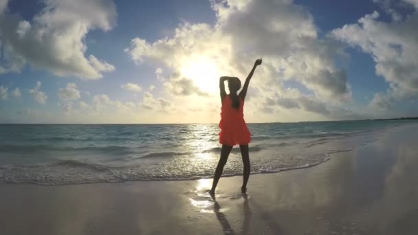 Menina afro-americana desfrutando de férias na praia — Vídeo de Stock