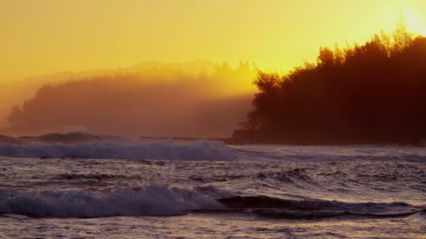 Puesta de sol sobre las olas del océano Pacífico en Hawaii — Vídeo de stock