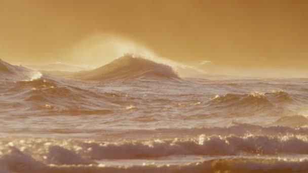 Puesta de sol sobre las olas del océano Pacífico en Hawaii — Vídeos de Stock