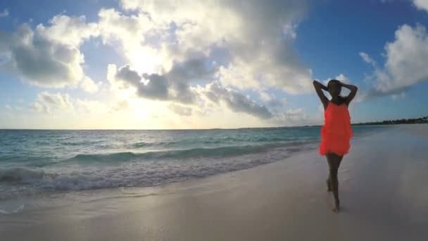 African American girl enjoying vacation on beach — Stock Video