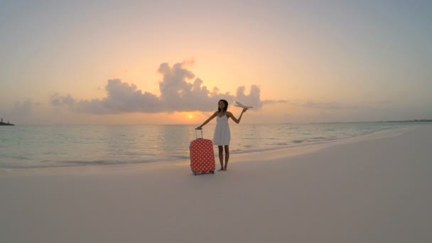 African American girl on the beach at sunset — Stock Video