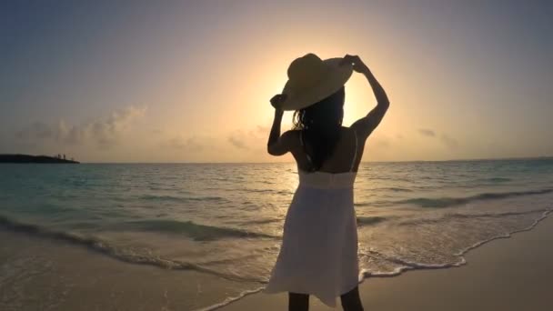 African American girl genieten van vakantie op strand — Stockvideo