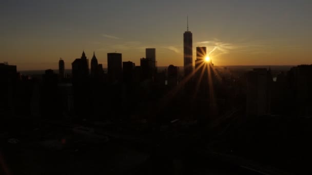 Nova Iorque horizonte da cidade ao pôr-do-sol — Vídeo de Stock