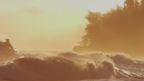 Por do sol sobre as ondas do oceano Pacífico no Havaí — Vídeo de Stock