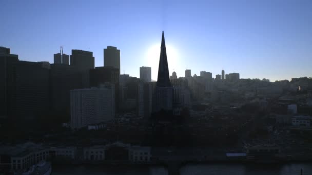 Vista aérea do pôr do sol Porto de São Francisco — Vídeo de Stock