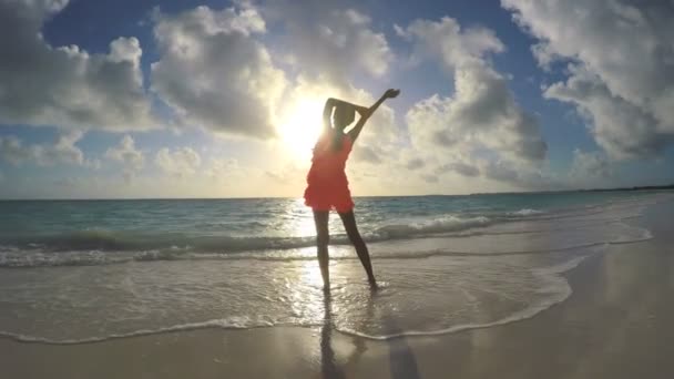 Menina afro-americana desfrutando de férias na praia — Vídeo de Stock