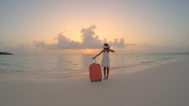 African American girl on the beach at sunset — Stock Video