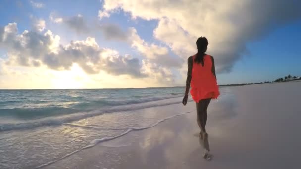 African American girl enjoying vacation on beach — Stock Video