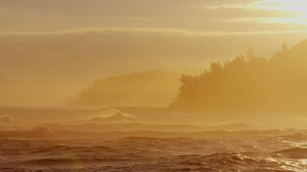 ハワイの太平洋の波に沈む夕日 — ストック動画