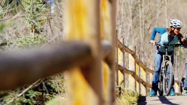 Gezin met kinderen genieten van fietsen op buiten — Stockvideo