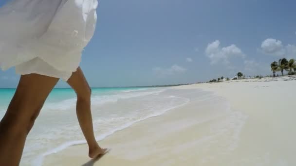 African American girl op tropisch strand — Stockvideo