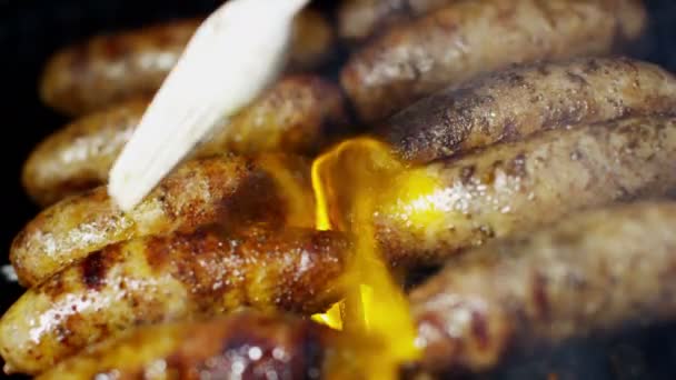 Grilled meat sausages — Stock Video