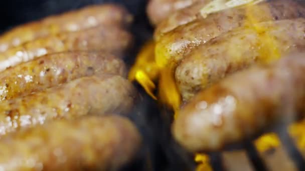 Grilled meat sausages — Stock Video