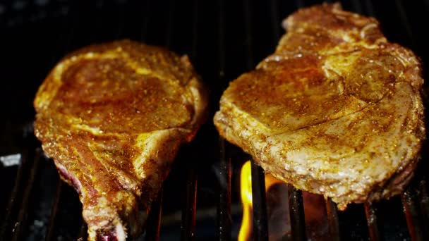 Beef Steaks on grill — Stock Video