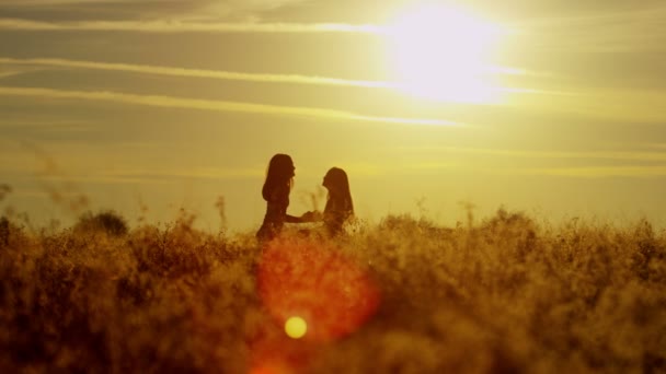 Chicas divertirse al aire libre en el campo — Vídeo de stock