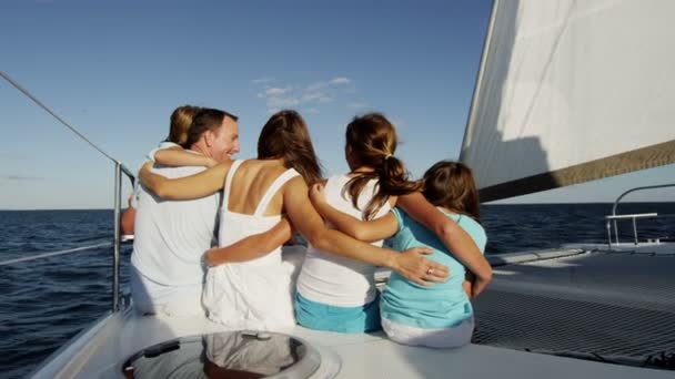 Family with children sailing on luxury yacht — Stock Video