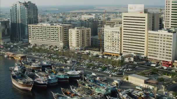 Vista aérea do Dubai Creek Waterfront — Vídeo de Stock