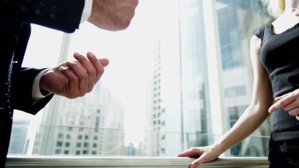 Businesswoman and businessman meeting in Dubai office building — Stock videók