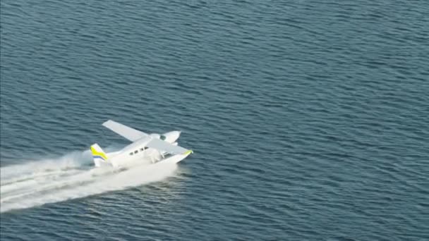 Seaplane движется по воде в Дубайском ручье — стоковое видео