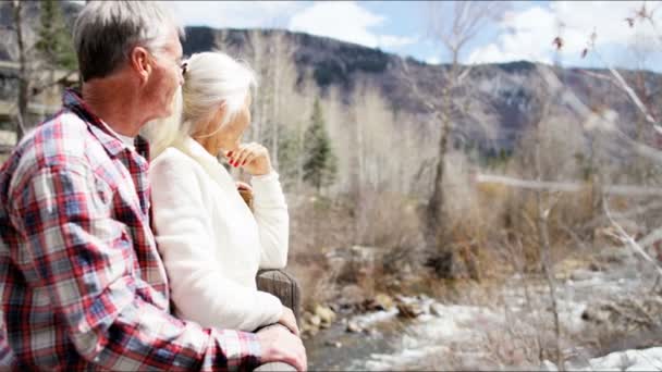 Couple de personnes âgées profitant des vacances d'hiver — Video