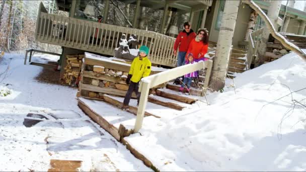 Caucasian family with children at country house — Stock Video