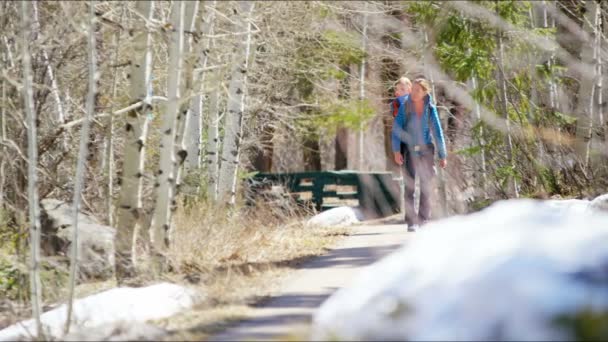 Mamma med son har promenad i park — Stockvideo