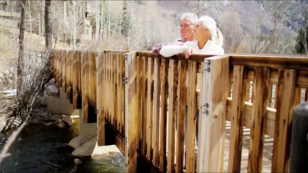 Pareja mayor disfrutando de vacaciones de invierno — Vídeos de Stock