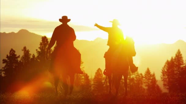 Cowboy renners in wildernis bosgebied — Stockvideo