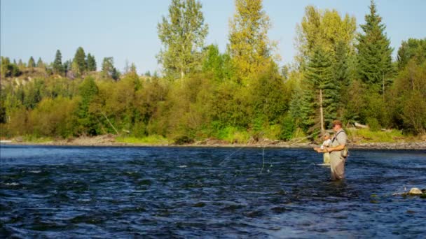 Machos mosca pesca en competición — Vídeos de Stock