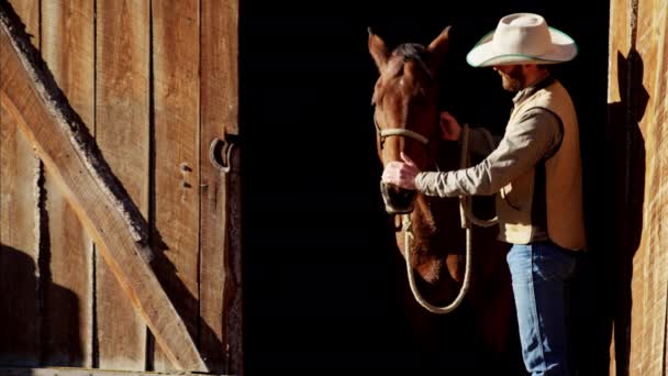 牛仔牧场手与马 — 图库视频影像