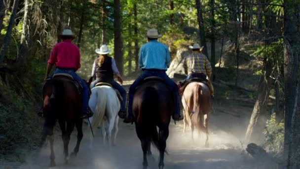 Pferde laufen mit Cowboy-Reitern — Stockvideo