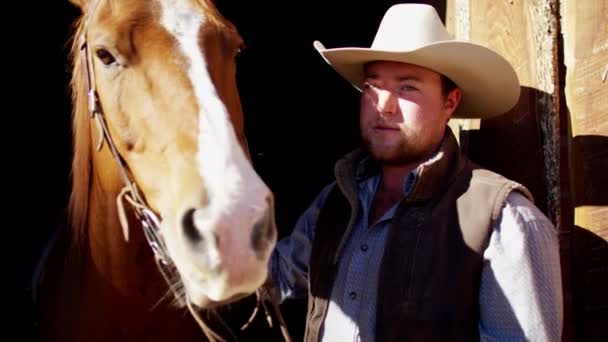 Cowboy ligação com cavalo — Vídeo de Stock