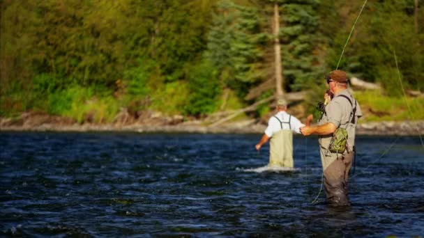 Mâles dans la pêche de mouche d'eau douce — Video