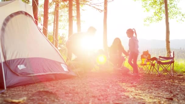 Familjen njuter av camping — Stockvideo