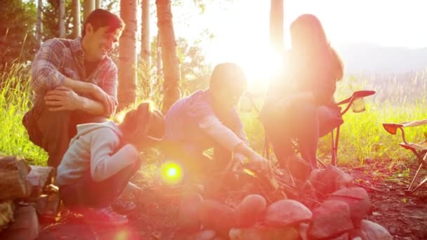 Parents and children enjoying camping — Stock Video