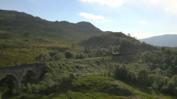 Buharlı tren geçerken Glenfinnan Viyadüğü — Stok video