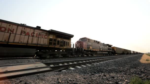 Diesel freight train locomotive near Chimney Rock — Stock Video