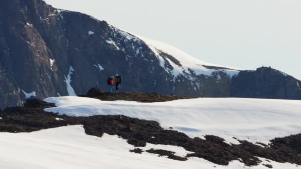 Escaladores en montañas cubiertas de nieve — Vídeo de stock