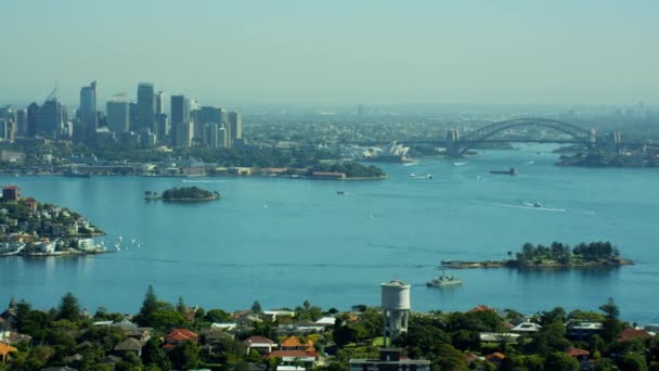 Ponte e baia del porto di Sydney — Video Stock