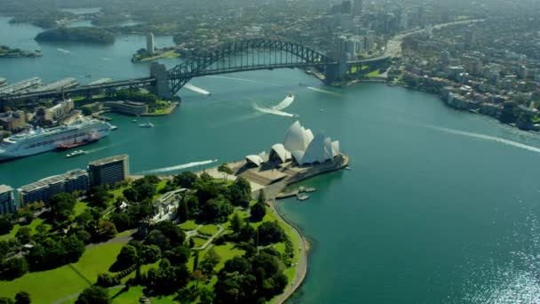 Ponte sul porto di Sydney e Teatro dell'Opera — Video Stock