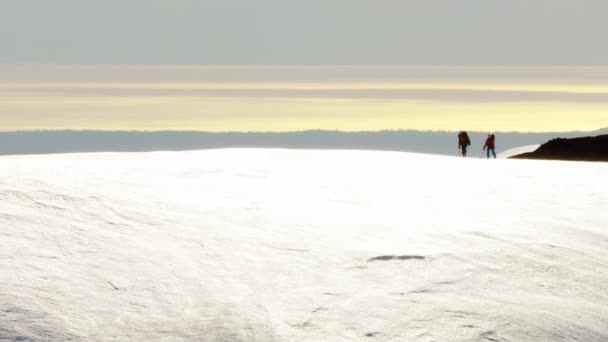 Bergsklättrare på en snö berg — Stockvideo