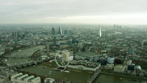 London Eye och River Thames — Stockvideo