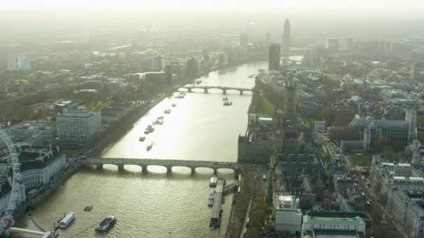 London Eye ve River Thames — Stok video