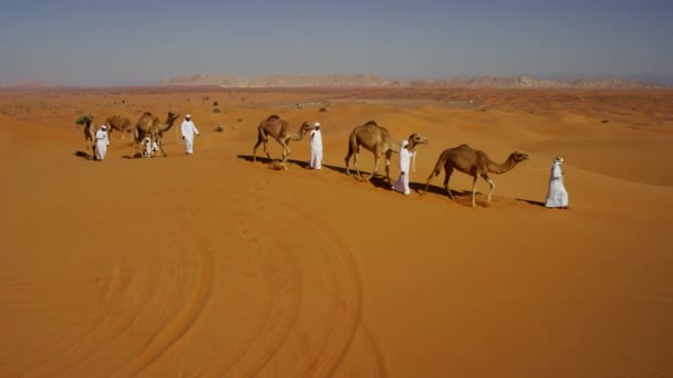 Власники верблюдів в пустельному конвою — стокове відео