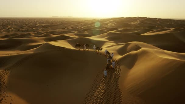 Propietarios de camellos en convoy desierto — Vídeos de Stock