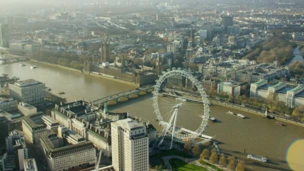London Eye och River Thames — Stockvideo