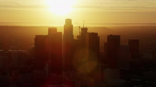 Sunset of Los angeles financial buildings — Stock Video