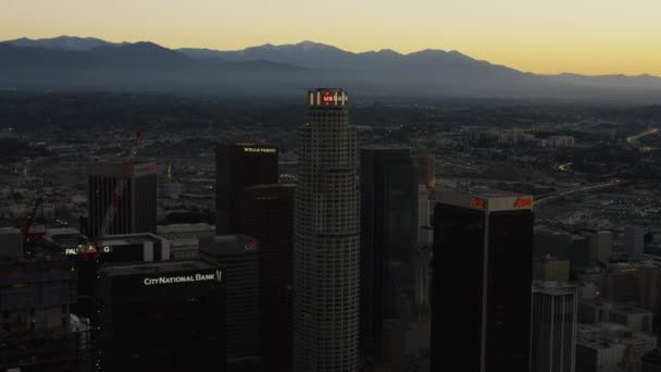 Vista al amanecer del centro de Los Ángeles — Vídeos de Stock