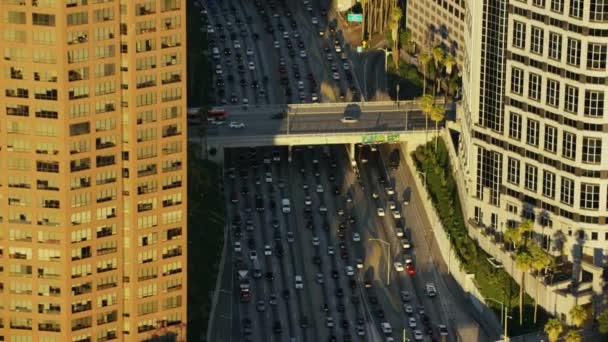 Upptagen motorvägar och skyskrapor Los Angeles — Stockvideo